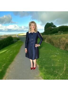 Vintage 1960s Adele Simpson for Hovland Swanson Navy Blue Coat Dress Size 10